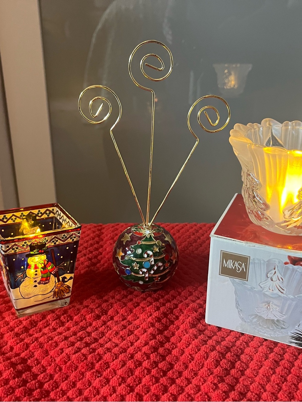 Mikasa Holiday Votive Card & Photo Holder, Amia snowman stained glass votive 448